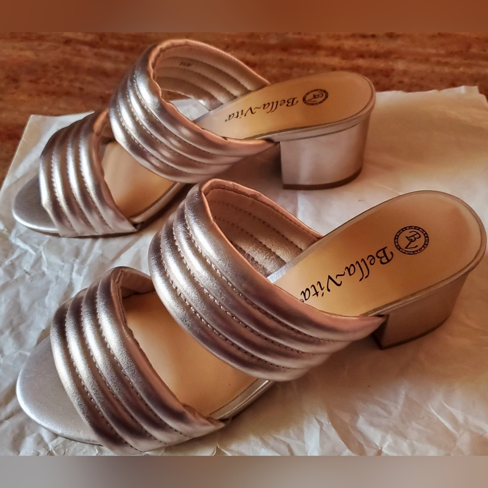 Bella Vita Rose Gold Double-Band Low Block Heel Mules - Picture 2 of 8